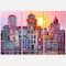 Designart - Street Scene In Old Town With Colorful Buildings - Mid-Century Modern Canvas Wall Art Print
